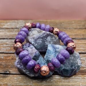 Charoite, Sugilite, and Lava Rock Beaded Bracelet